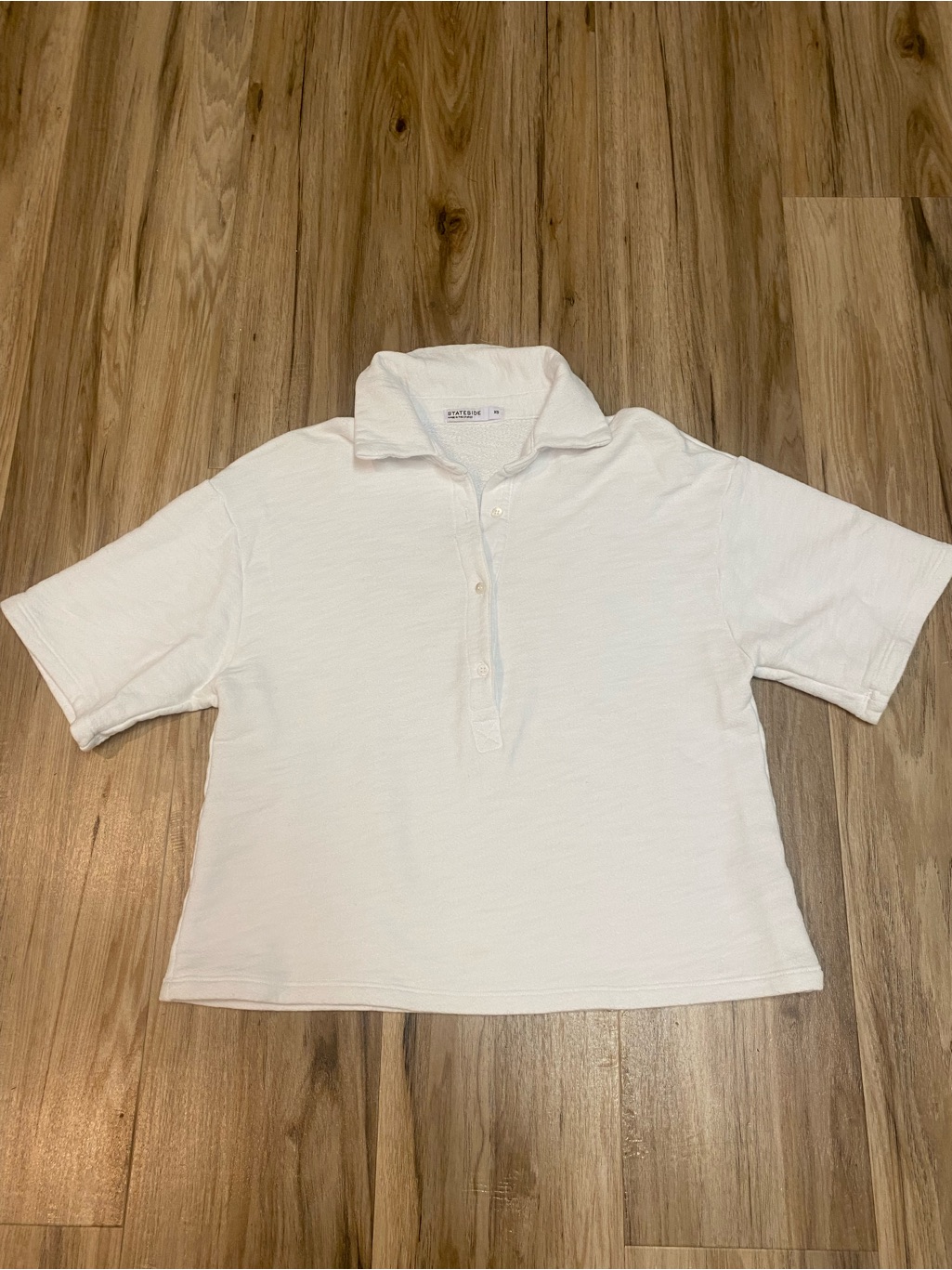 Stateside French Terry Polo Short Sleeve Button Usa Collar White Womens Sz Xs